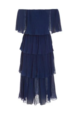 Navy Bardot Pleated Midaxi Dress -Outlet Clothyne Store 00100036451 ZB