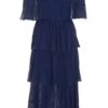 Navy Bardot Pleated Midaxi Dress -Outlet Clothyne Store 00100036451 ZM