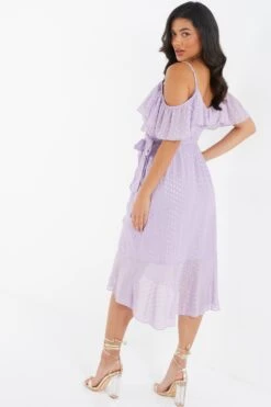 Lilac Chiffon Foil Midi Dress -Outlet Clothyne Store 00100036461 XB