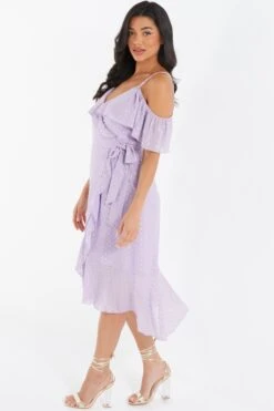 Lilac Chiffon Foil Midi Dress -Outlet Clothyne Store 00100036461 XS