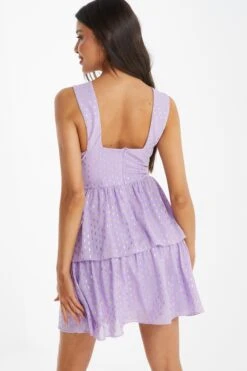 Lilac Chiffon Foil Tiered Mini Dress -Outlet Clothyne Store 00100036462 XB