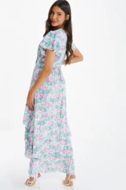 Pink Smudge Print Frill Maxi Dress -Outlet Clothyne Store 00100036463 XB