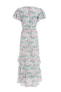 Pink Smudge Print Frill Maxi Dress -Outlet Clothyne Store 00100036463 ZB