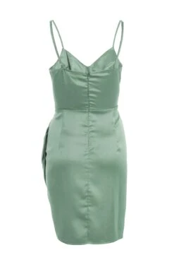 Sage Satin Ruched Bodycon Mini Dress -Outlet Clothyne Store 00100036492 ZB
