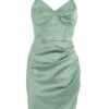 Sage Satin Ruched Bodycon Mini Dress -Outlet Clothyne Store 00100036492 ZM