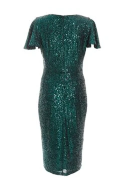 Bottle Green Sequin Wrap Midi Dress -Outlet Clothyne Store 00100036494 ZB