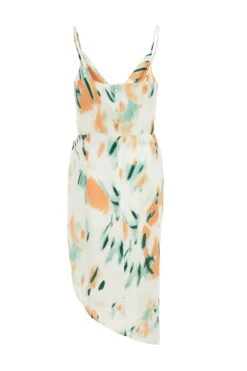 Cream Satin Smudge Print Midi Dress -Outlet Clothyne Store 00100036511 ZB