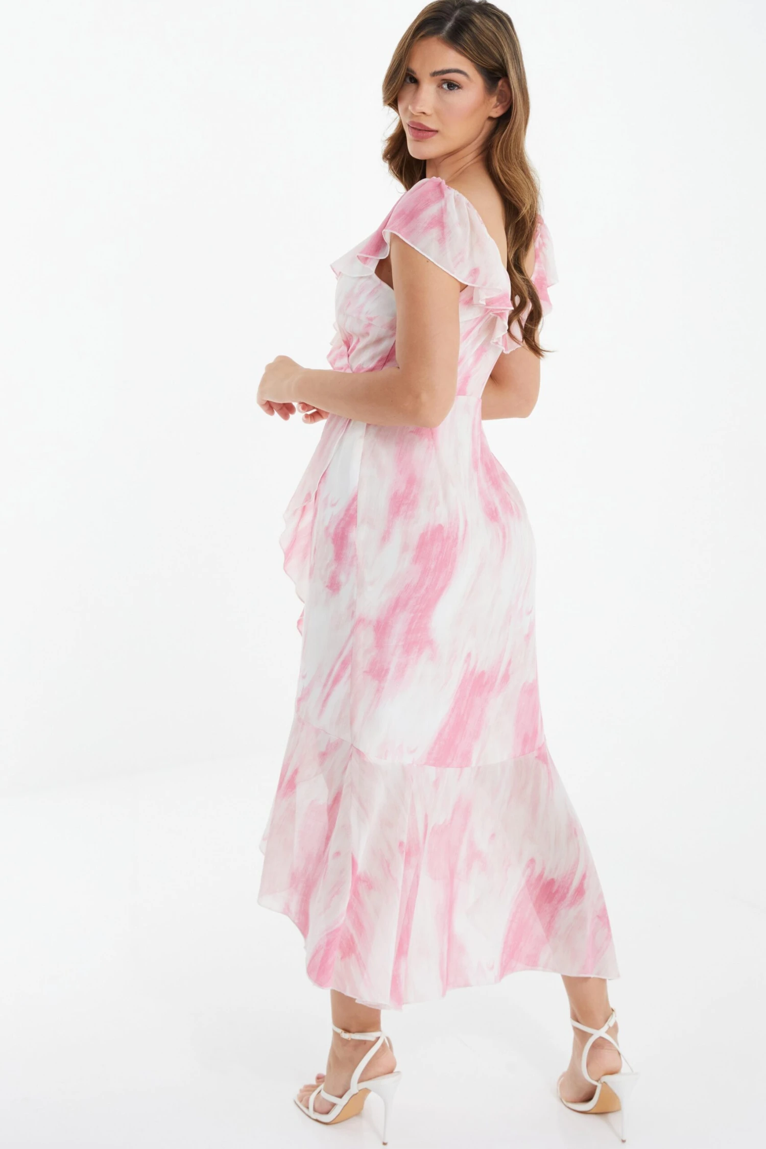 Pink Brush Stroke Frill Midaxi Dress 5 Pink Brush Stroke Frill Midaxi Dress - Image 3