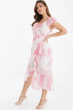 Pink Brush Stroke Frill Midaxi Dress 11 Pink Brush Stroke Frill Midaxi Dress -Outlet Clothyne Store 00100036520 XS