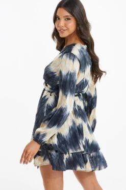 Champagne Satin Marble Print Wrap Mini Dress -Outlet Clothyne Store 00100036592 XB