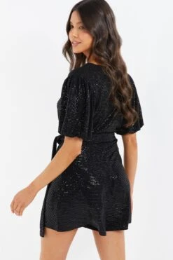 Black Sequin Wrap Playsuit -Outlet Clothyne Store 00100036614 XB