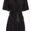 Black Sequin Wrap Playsuit -Outlet Clothyne Store 00100036614 ZM