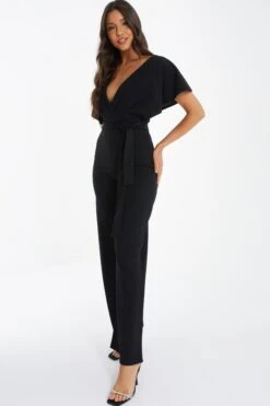 Black Angel Sleeve Palazzo Jumpsuit -Outlet Clothyne Store 00100036620 XS