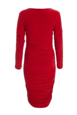 Red Ruched Long Sleeve Midi Dress -Outlet Clothyne Store 00100036624 ZB