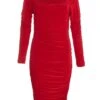 Red Ruched Long Sleeve Midi Dress -Outlet Clothyne Store 00100036624 ZM