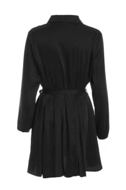 Black Satin Diamante Shirt Mini Dress -Outlet Clothyne Store 00100036627 ZB