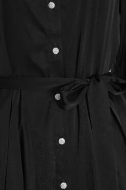 Black Satin Diamante Shirt Mini Dress -Outlet Clothyne Store 00100036627 ZS