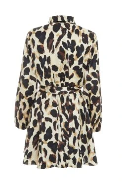 Stone Animal Print Satin Shirt Dress -Outlet Clothyne Store 00100036636 ZB