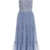 Blue Sequin Tulle Midi Dress