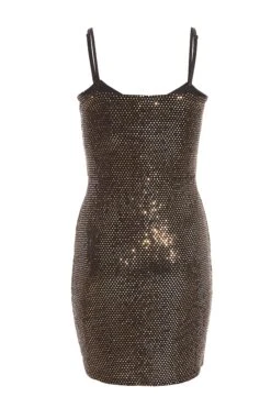 Gold Sequin Cowl Neck Mini Dress -Outlet Clothyne Store 00100036649 ZB