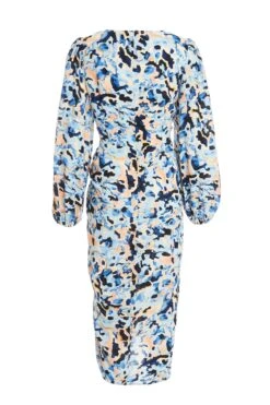 Blue Smudge Print Ruched Midi Dress -Outlet Clothyne Store 00100036685 ZB