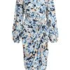 Blue Smudge Print Ruched Midi Dress -Outlet Clothyne Store 00100036685 ZM