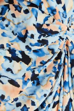 Blue Smudge Print Ruched Midi Dress -Outlet Clothyne Store 00100036685 ZS