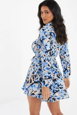 Blue Smudge Print Mini Shirt Dress -Outlet Clothyne Store 00100036686 XB