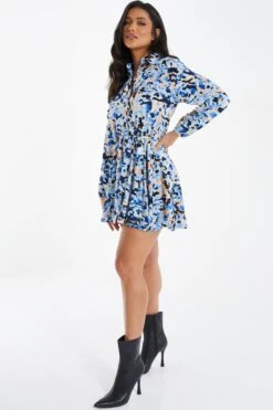 Blue Smudge Print Mini Shirt Dress -Outlet Clothyne Store 00100036686 XS