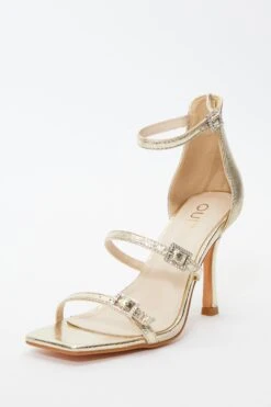 Gold Foil Strappy Buckle Heeled Sandals -Outlet Clothyne Store 00100036743 XB