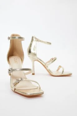 Gold Foil Strappy Buckle Heeled Sandals -Outlet Clothyne Store 00100036743 XS