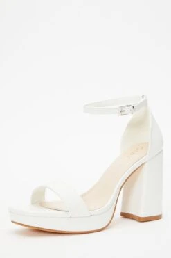 White Faux Leather Platform Heeled Sandals -Outlet Clothyne Store 00100036744 XB