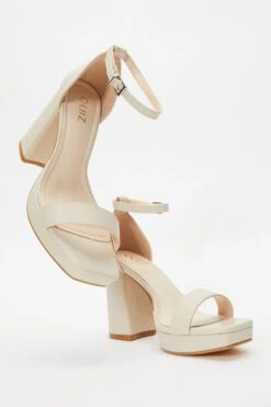 Nude Faux Leather Platform Heeled Sandals -Outlet Clothyne Store 00100036748 XS