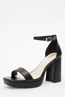 Black Faux Leather Platform Heeled Sandals -Outlet Clothyne Store 00100036751 XB