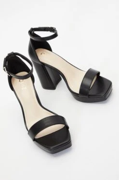 Black Faux Leather Platform Heeled Sandals -Outlet Clothyne Store 00100036751 XS