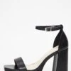 Black Faux Leather Platform Heeled Sandals