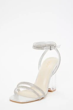 Silver Diamante Clear Heeled Sandals -Outlet Clothyne Store 00100036776 XB