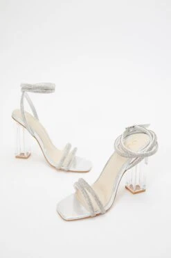 Silver Diamante Clear Heeled Sandals -Outlet Clothyne Store 00100036776 XS