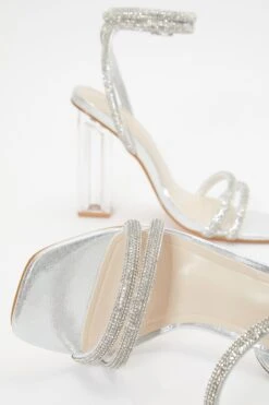Silver Diamante Clear Heeled Sandals -Outlet Clothyne Store 00100036776 ZB