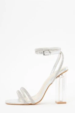 Silver Diamante Clear Heeled Sandals