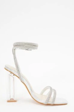 Silver Diamante Clear Heeled Sandals -Outlet Clothyne Store 00100036776 ZS