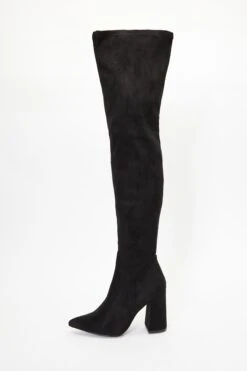 Wide Fit Black Over The Knee Heeled Boots