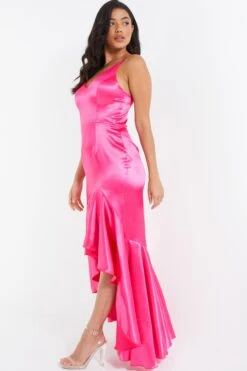 Pink Satin Ruffle Maxi Dress -Outlet Clothyne Store 00100036828 XS