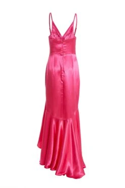 Pink Satin Ruffle Maxi Dress -Outlet Clothyne Store 00100036828 ZB
