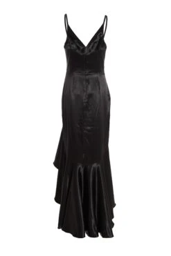 Black Satin Ruffle Maxi Dress -Outlet Clothyne Store 00100036829 ZB
