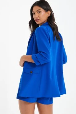 Royal Blue Ruched Tailored Blazer -Outlet Clothyne Store 00100036857 XB