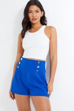 Royal Blue Button Tailored Shorts -Outlet Clothyne Store 00100036858 XM