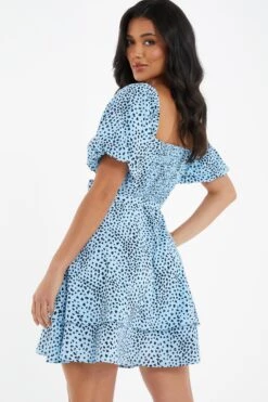 Blue Animal Print Skater Dress -Outlet Clothyne Store 00100036863 XB