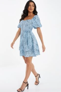 Blue Animal Print Skater Dress -Outlet Clothyne Store 00100036863 XS