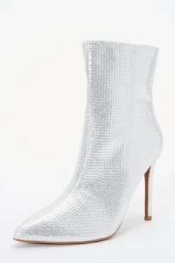 Silver Diamante Ankle Heeled Boots -Outlet Clothyne Store 00100036890 XB